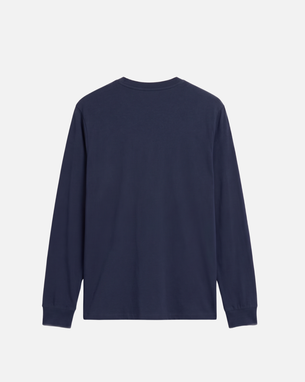 Navy dark blue deep blue Vandox Cortina Longsleeve, back view, clean back with ribbed collar and cuffs, luxury streetwear longsleeve. Starboy old money longsleeve vandox sacrevandox vandox clothes vandox clothing