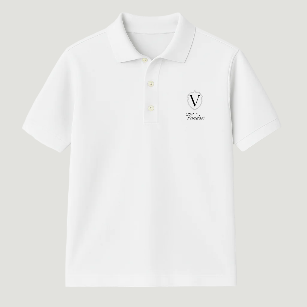 Eggshell White Vandox Crest Polo featuring minimalist royal crest with signature “V” emblem and script branding, blending timeless elegance and modern refinement. Starboy old money polo shirt clothes vandox sacrevandox vandox clothes vandox clothing