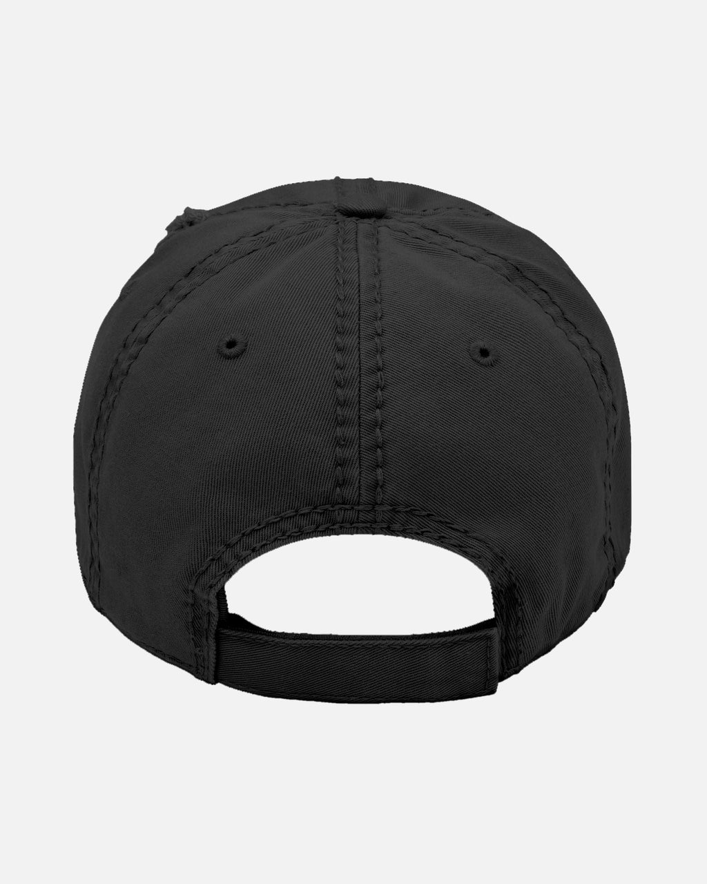 Black distressed baseball cap with white embroidered Tutto Passa text - back view. Hat Cap Baseball Cap Baseball Hat starboy hat old money hats vandox sacre vandox sacrevandox vandox clothing