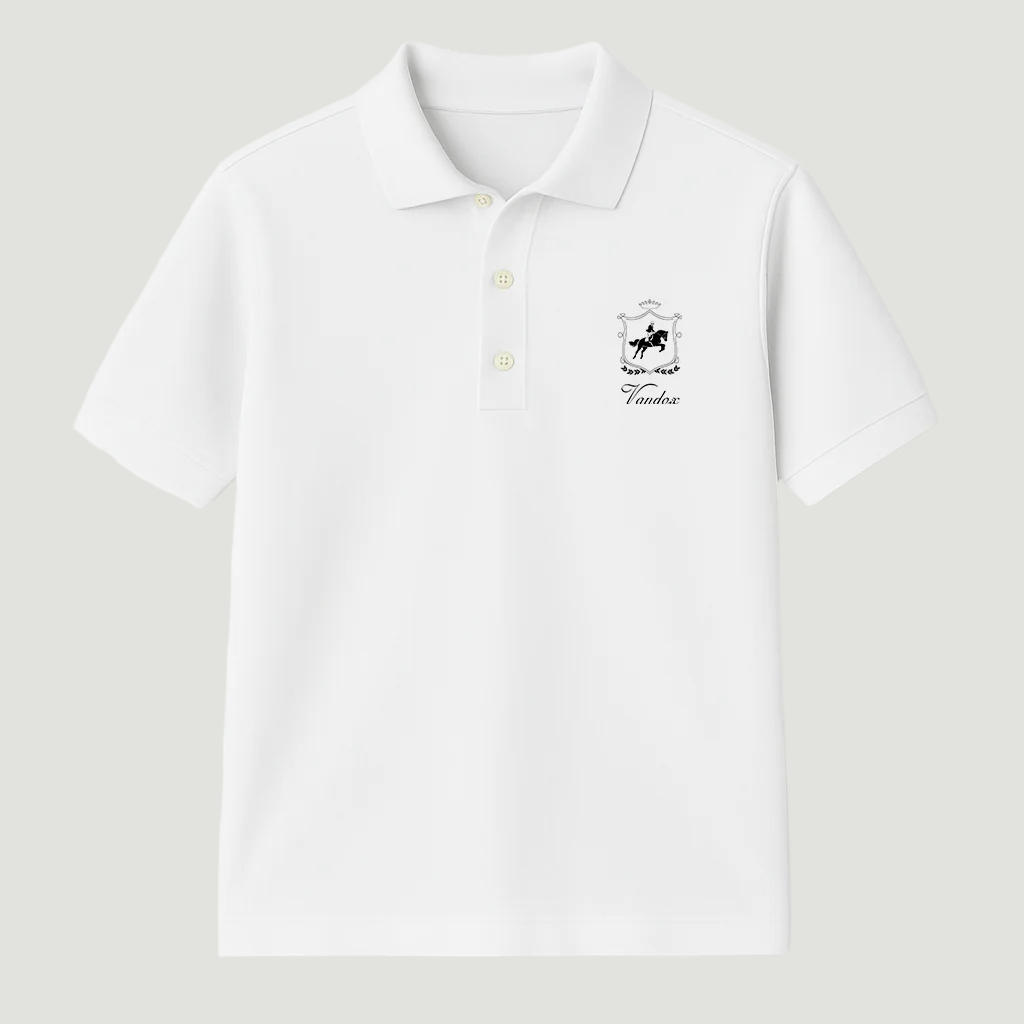Eggshell White Vandox Equinox Polo with embroidered heraldic crest and signature script, combining timeless class with contemporary starboy flair. Starboy old money polo shirt clothes vandox sacrevandox vandox clothes vandox clothing