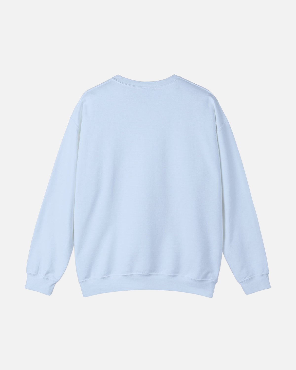 Light blue baby blue Vandox Le Rocher Crewneck, back view, clean back with ribbed collar and cuffs, luxury streetwear crewneck. Starboy old money crewneck sweatshirt clothes vandox sacrevandox vandox clothes vandox clothing