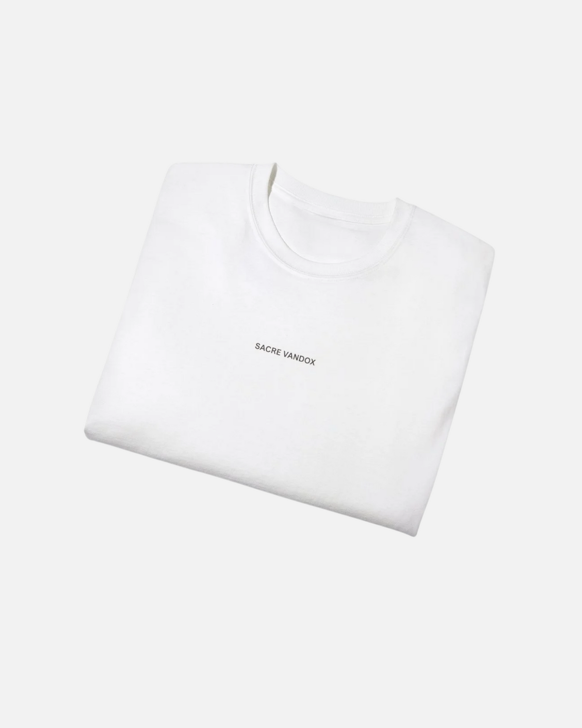 Folded View of White Vandox Lunch Above The clouds Poster t-shirt with Sacre Vandox grey wordmark chest graphic. Starboy old money shirt tshirt clothes vandox sacrevandox vandox clothes vandox clothing