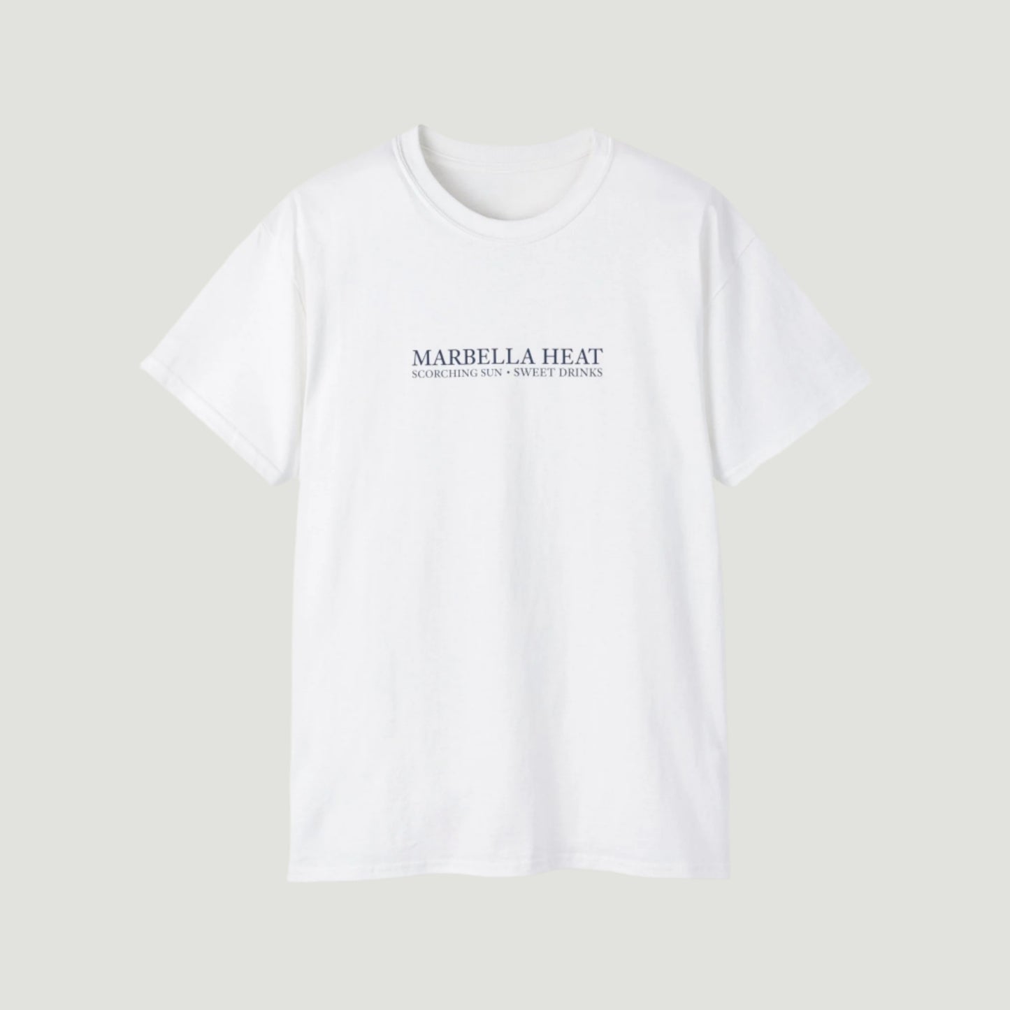 Eggshell White Vandox Marbella Heat T-Shirt with citrus-grove graphic and elegant script, inspired by Costa del Sol luxury. Starboy old money shirt tshirt clothes vandox sacrevandox vandox clothes vandox clothing