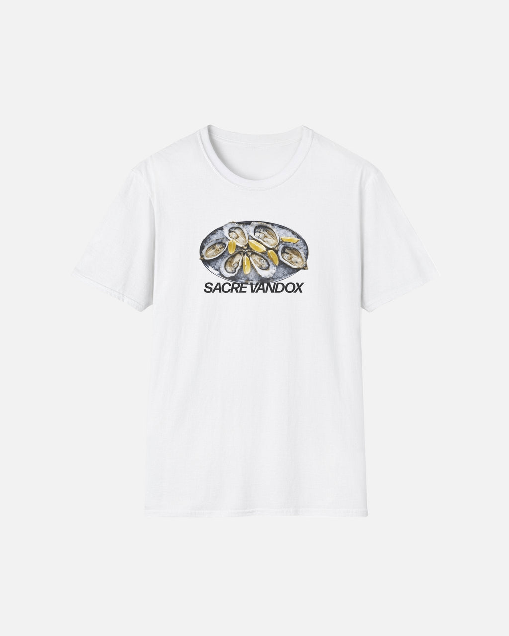 Vandox Oyster Bar Tee - white premium cotton t-shirt featuring oysters on ice graphic print with Sacre Vandox lettering, Frutta d'Estate summer collection.
Starboy old money shirt tshirt clothes vandox sacrevandox vandox clothes vandox clothing