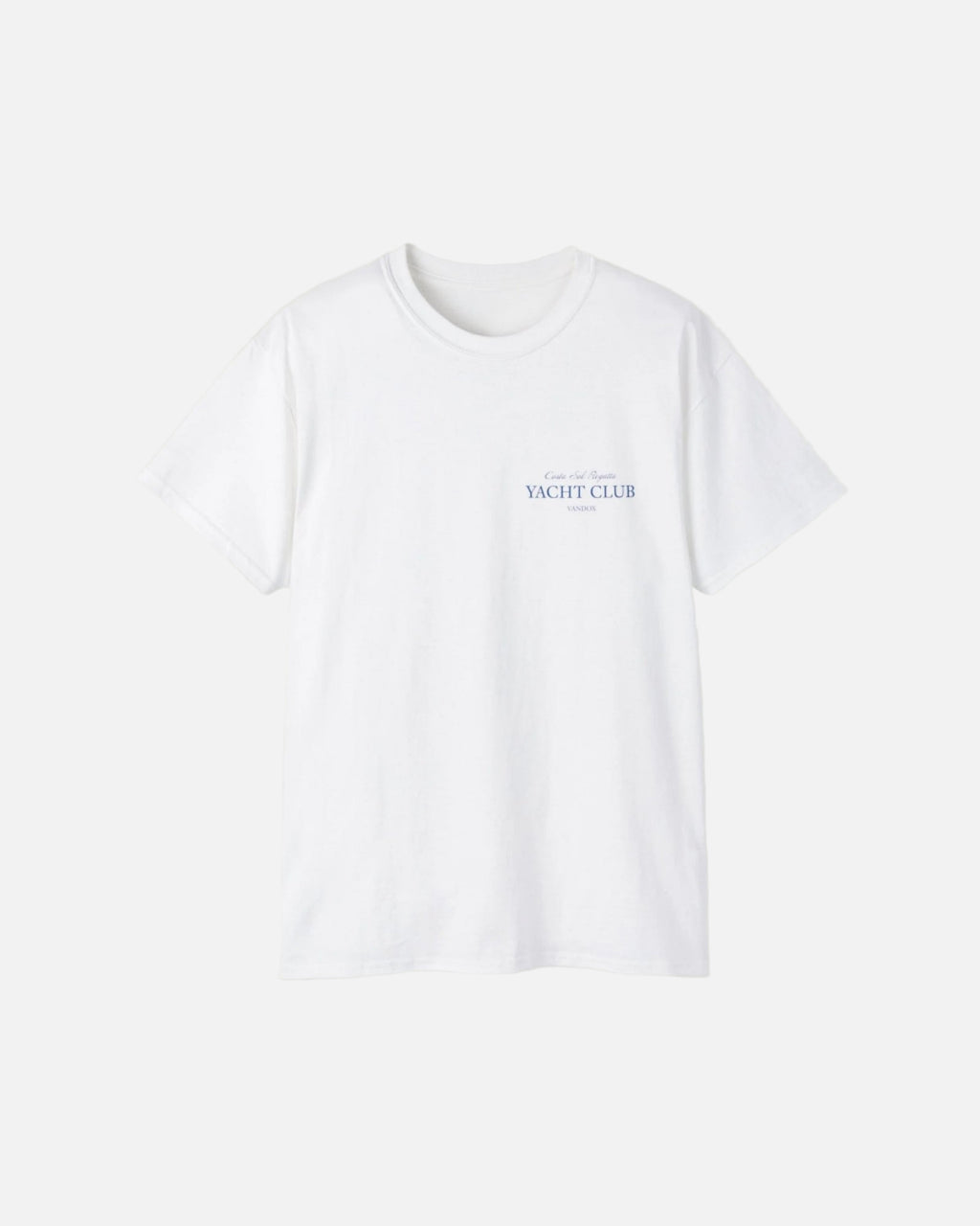 Vandox Eggshell White Riviera Regatta T-Shirt with yacht-club chest print and Costa del Sol back graphic of yachts and palm trees. Starboy old money shirt tshirt clothes vandox sacrevandox vandox clothes vandox clothing