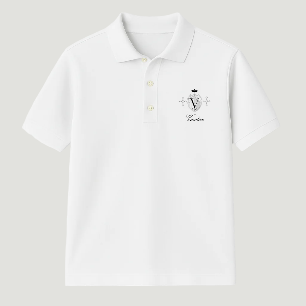 Eggshell White Vandox Saint Louis Country Polo featuring royal crest embroidery with crown and monogram V, combining classic sophistication and quiet luxury. Starboy old money polo shirt clothes vandox sacrevandox vandox clothes vandox clothing