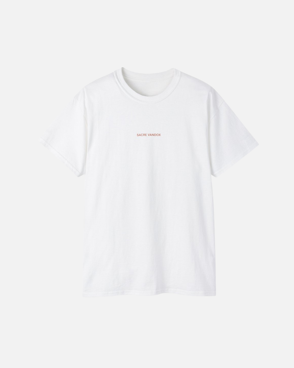 Vandox Ski Club Poster White t-shirt with Sacre Vandox red wordmark chest graphic. Starboy old money shirt tshirt clothes vandox sacrevandox vandox clothes vandox clothing
