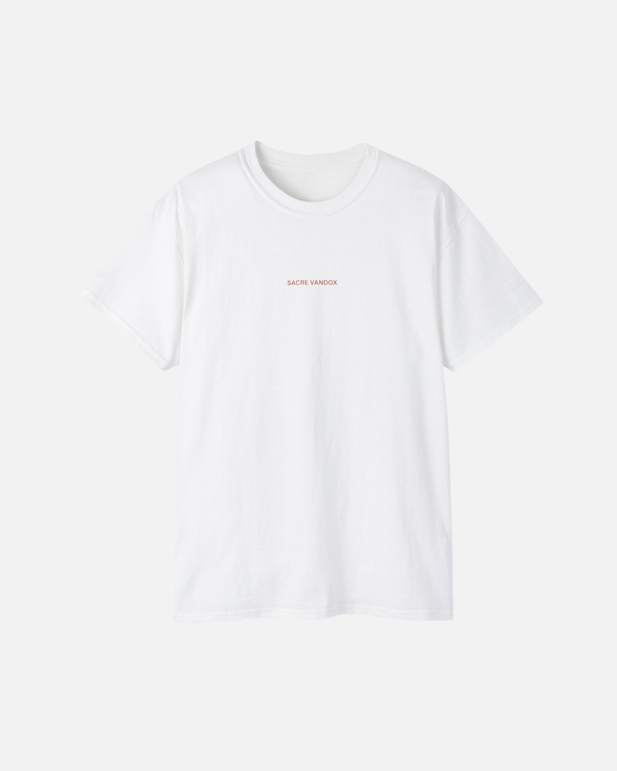 Vandox Ski Club Poster White t-shirt with Sacre Vandox red wordmark chest graphic. Starboy old money shirt tshirt clothes vandox sacrevandox vandox clothes vandox clothing