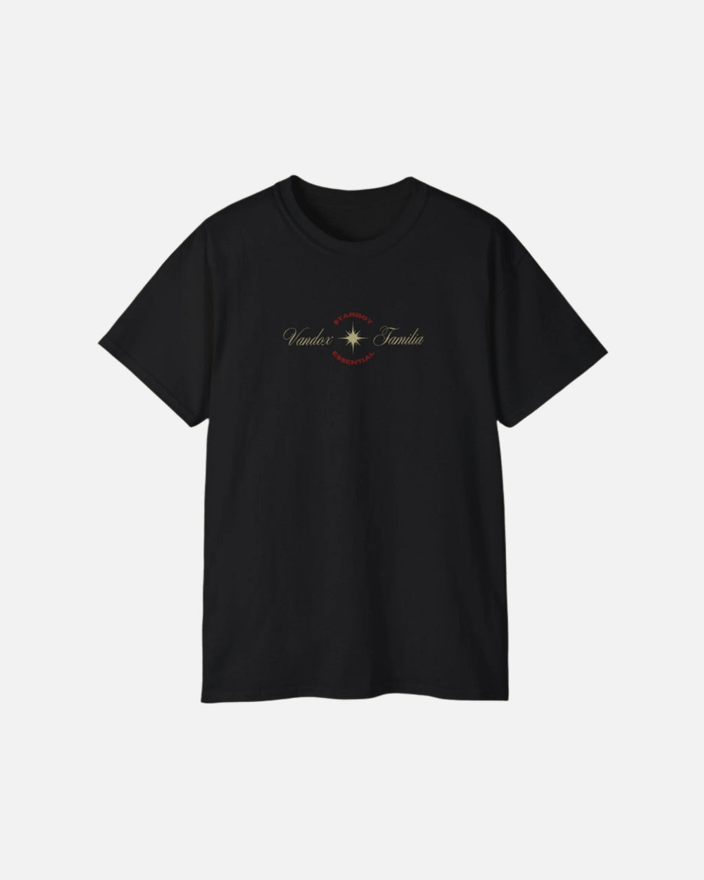 Deep Black Vandox Starboy T-Shirt with panther and arch graphic on back, small “Vandox Familia” star emblem on front. Starboy old money shirt tshirt clothes vandox sacrevandox vandox clothes vandox clothing