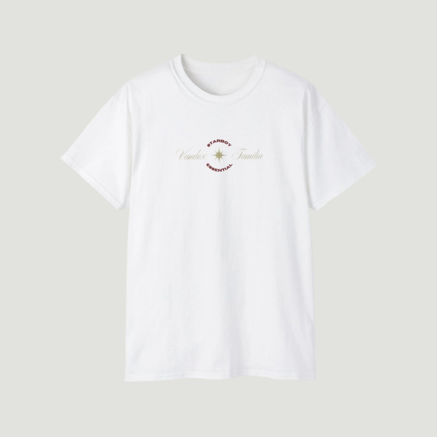 Eggshell White Vandox Starboy T-Shirt with panther and arch graphic on back, small “Vandox Familia” star emblem on front. Starboy old money shirt tshirt clothes vandox sacrevandox vandox clothes vandox clothing