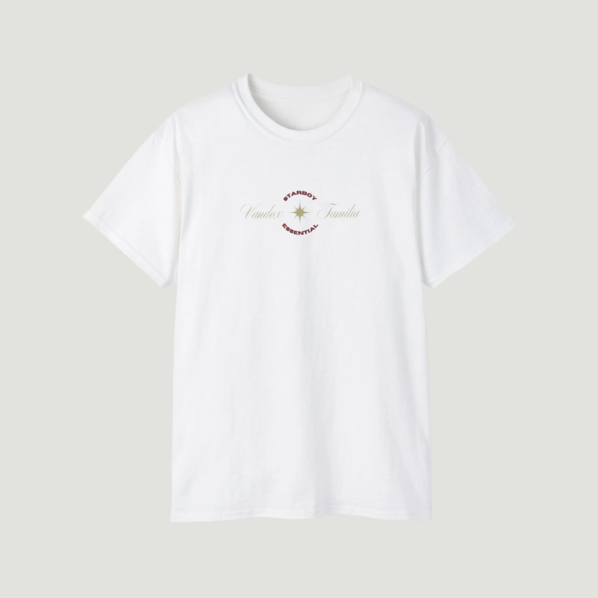Eggshell White Vandox Starboy T-Shirt with panther and arch graphic on back, small “Vandox Familia” star emblem on front. Starboy old money shirt tshirt clothes vandox sacrevandox vandox clothes vandox clothing