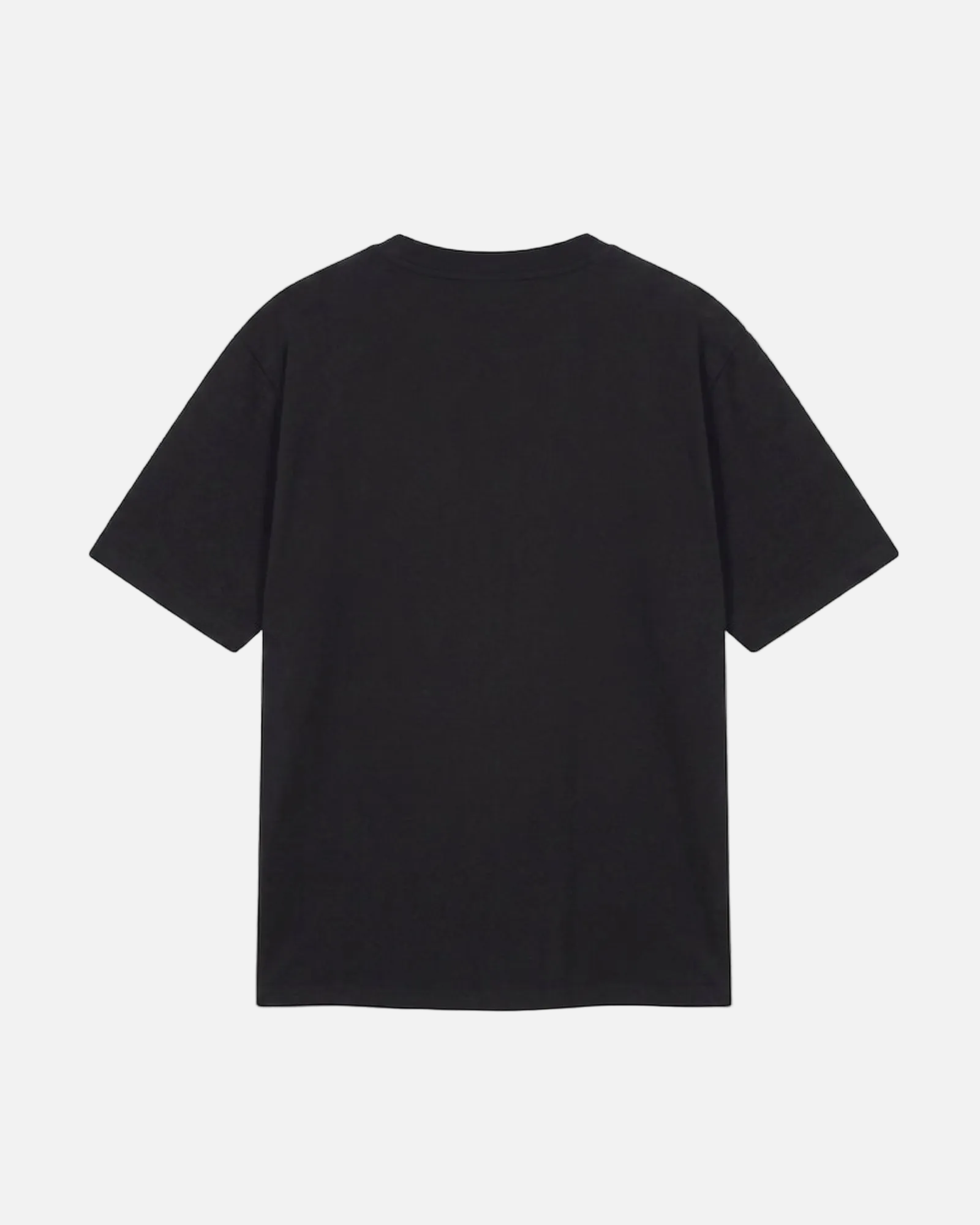 Back view of black Vandox Sun Dept cotton t-shirt, plain back. Old money summer aesthetic, quiet luxury streetwear, mediterranean vibe. Cotton shirt tshirt clothes vandox dept vandox sun dept vandox clothes vandox clothing Black