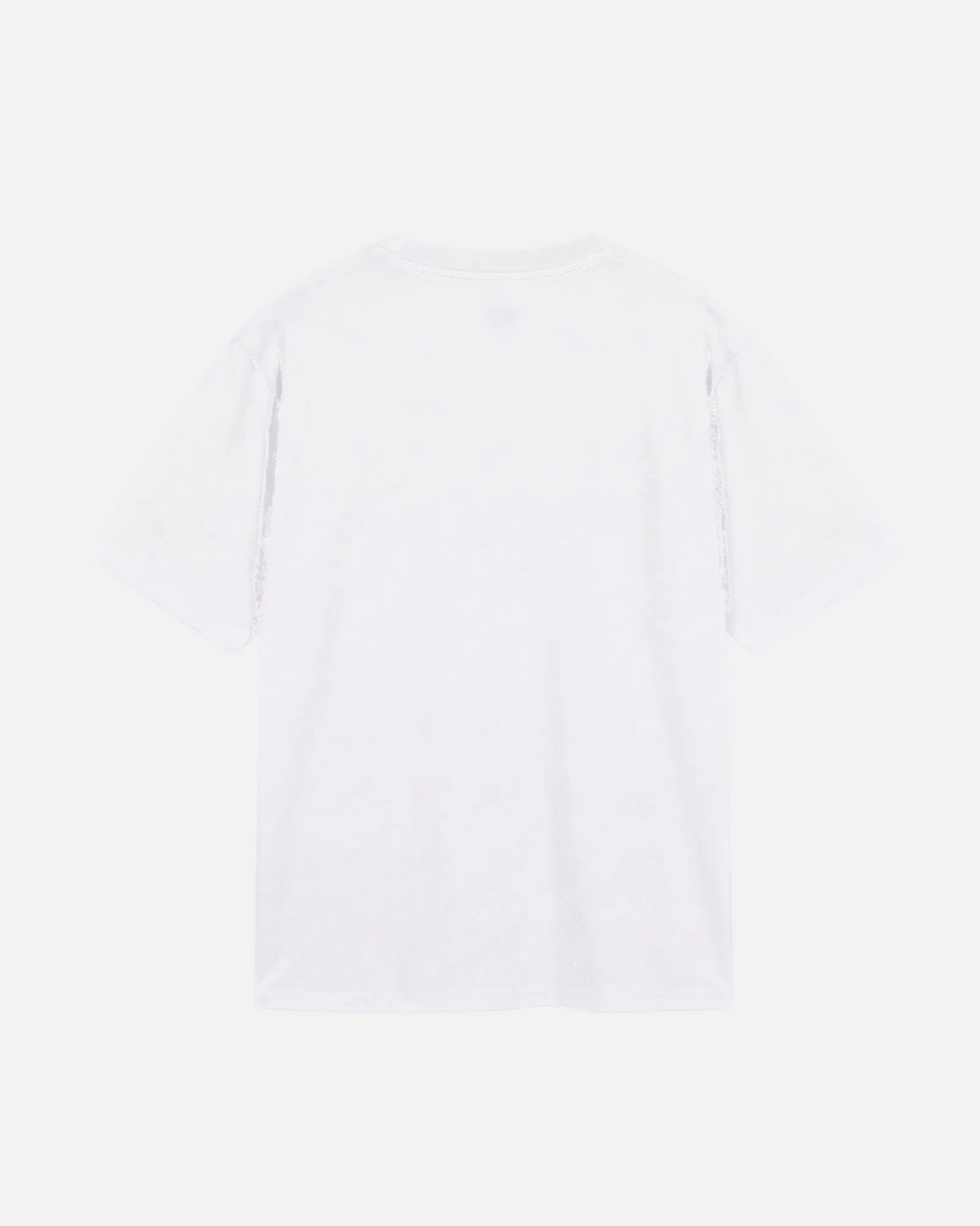 Back view of white Vandox Sun Dept cotton t-shirt, plain back. Old money summer aesthetic, quiet luxury streetwear, mediterranean vibe. Cotton shirt tshirt clothes vandox dept vandox sun dept vandox clothes vandox clothing. White color