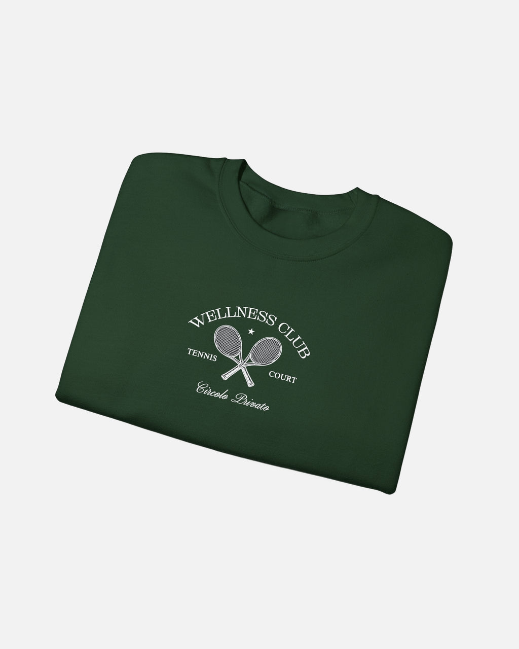 Vandox Wellness Club Forest Green crewneck sweatshirt with embroidered Wellness Club tennis court graphic and Circolo Privato text - Folded View.
Starboy old money hoodie sweatshirt clothes vandox sacrevandox vandox clothes vandox clothing crewneck