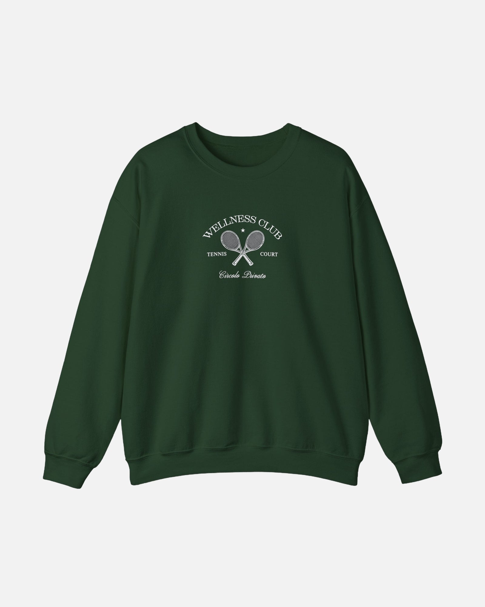 Vandox Wellness Club Forest Green crewneck sweatshirt with embroidered Wellness Club tennis court graphic and Circolo Privato text - Front View.
Starboy old money hoodie sweatshirt clothes vandox sacrevandox vandox clothes vandox clothing crewneck