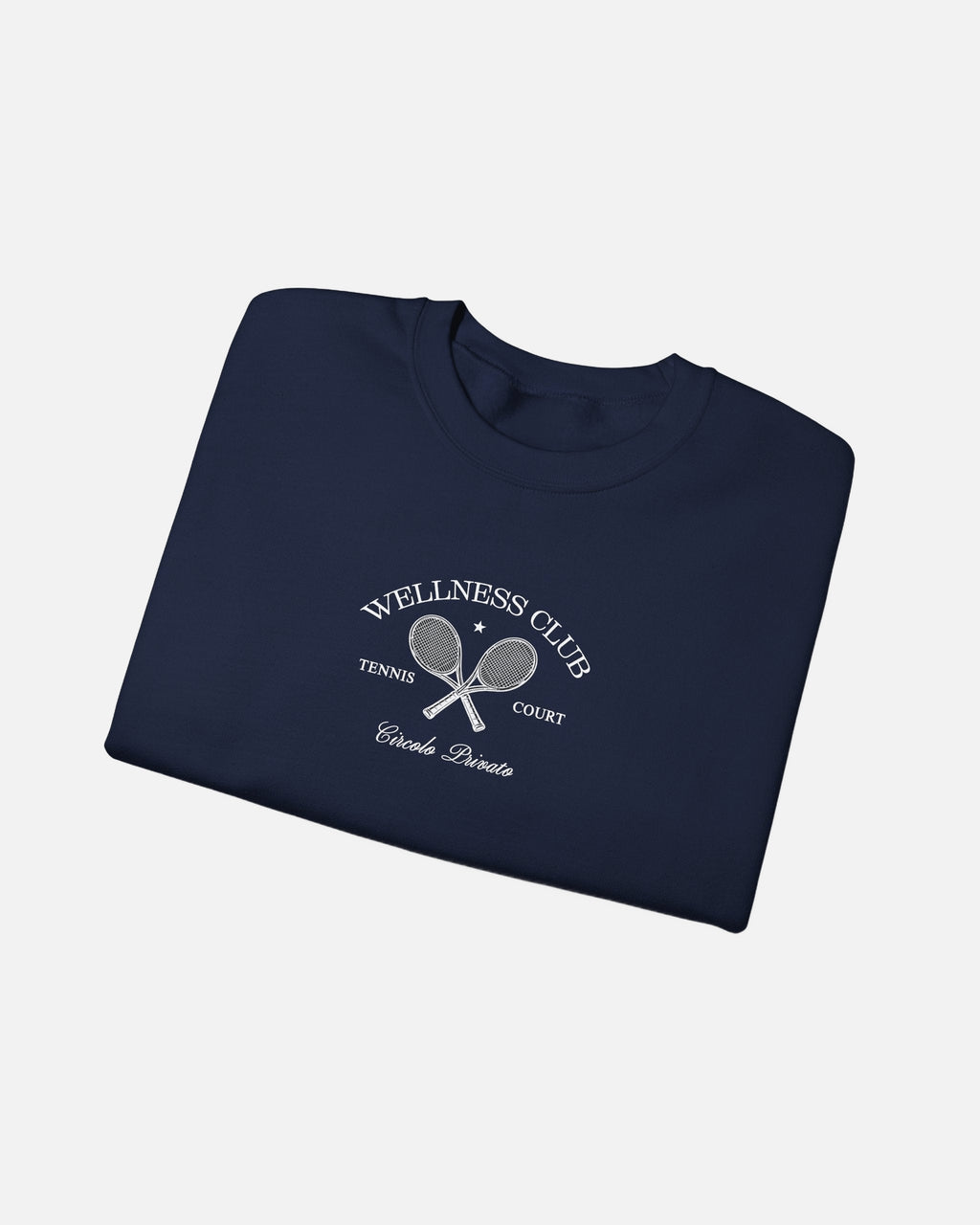 Vandox Wellness Club Navy crewneck sweatshirt with embroidered Wellness Club tennis court graphic and Circolo Privato text - Folded View.
Starboy old money hoodie sweatshirt clothes vandox sacrevandox vandox clothes vandox clothing crewneck