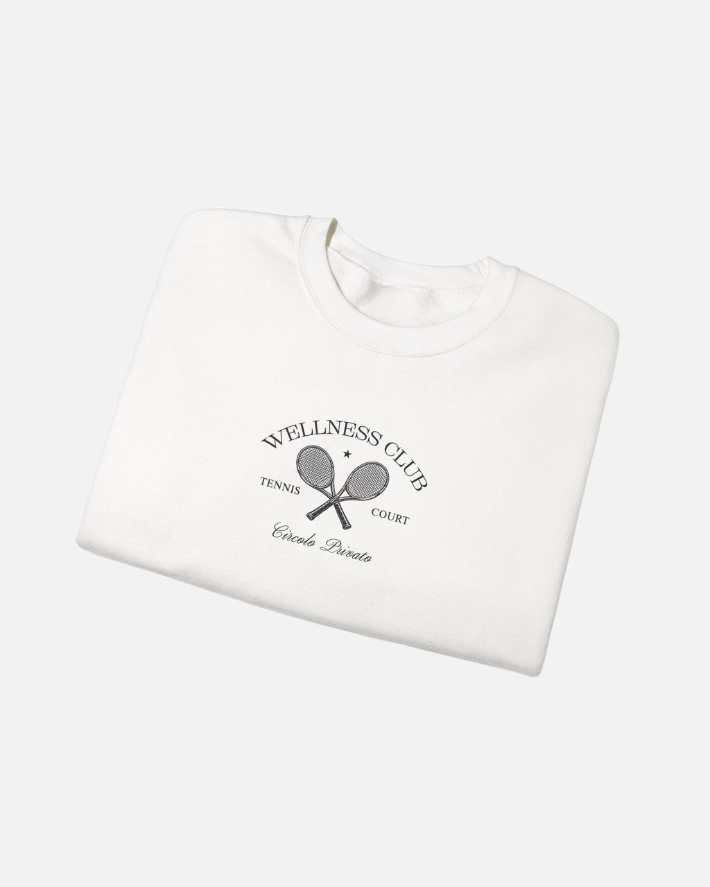 Vandox Wellness Club White crewneck sweatshirt with embroidered Wellness Club tennis court graphic and Circolo Privato text - Folded View.
Starboy old money hoodie sweatshirt clothes vandox sacrevandox vandox clothes vandox clothing crewneck