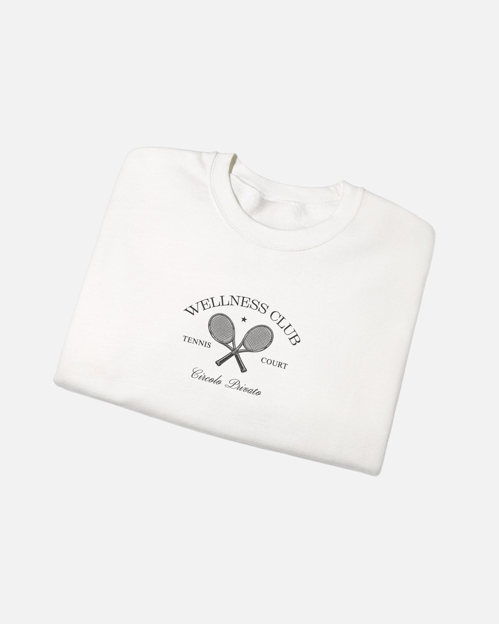 Vandox Wellness Club White crewneck sweatshirt with embroidered Wellness Club tennis court graphic and Circolo Privato text - Folded View.
Starboy old money hoodie sweatshirt clothes vandox sacrevandox vandox clothes vandox clothing crewneck