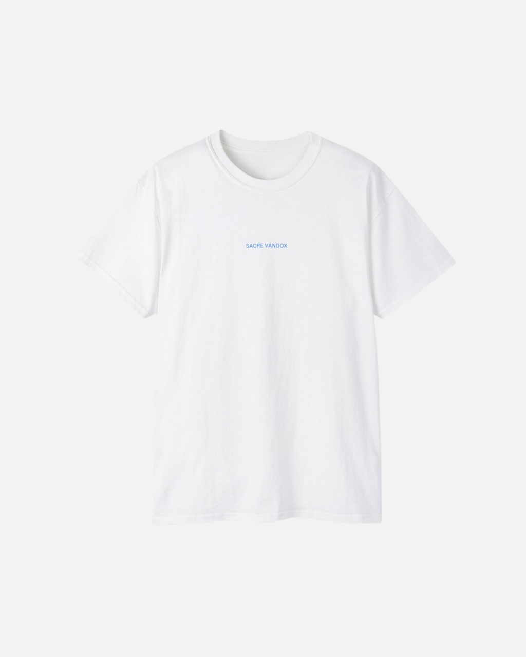 White Vandox Swiss Alps Poster t-shirt with Sacre Vandox blue wordmark chest graphic. Starboy old money shirt tshirt clothes vandox sacrevandox vandox clothes vandox clothing