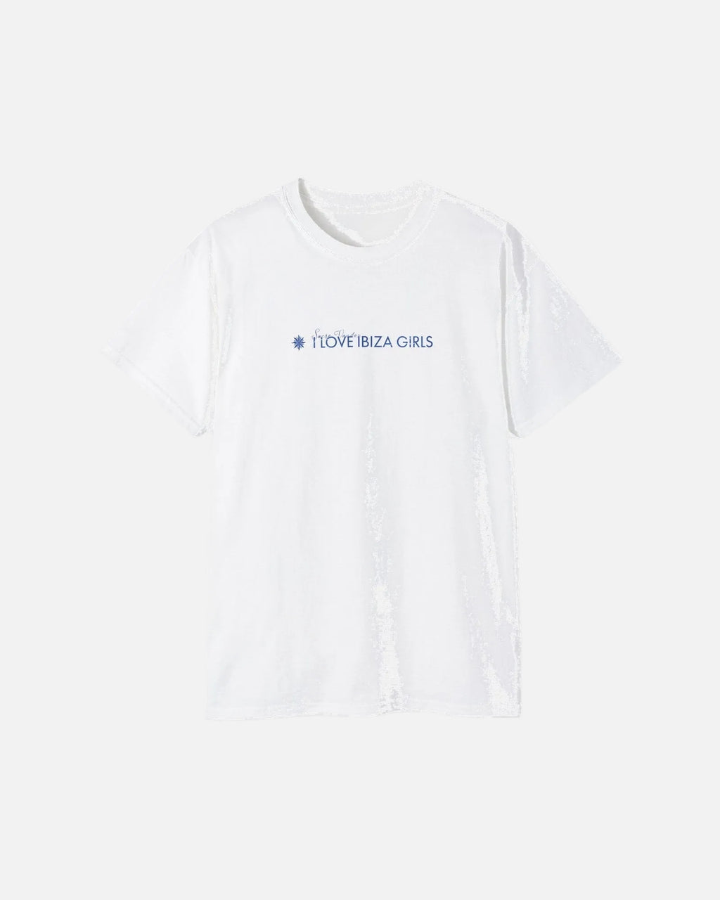 White Vandox I Love Ibiza Girls Tee front view – white premium cotton t-shirt with I Love Ibiza Girls Sacre Vandox chest print, Postcards collection. Starboy old money shirt tshirt clothes vandox sacrevandox vandox clothes vandox clothing