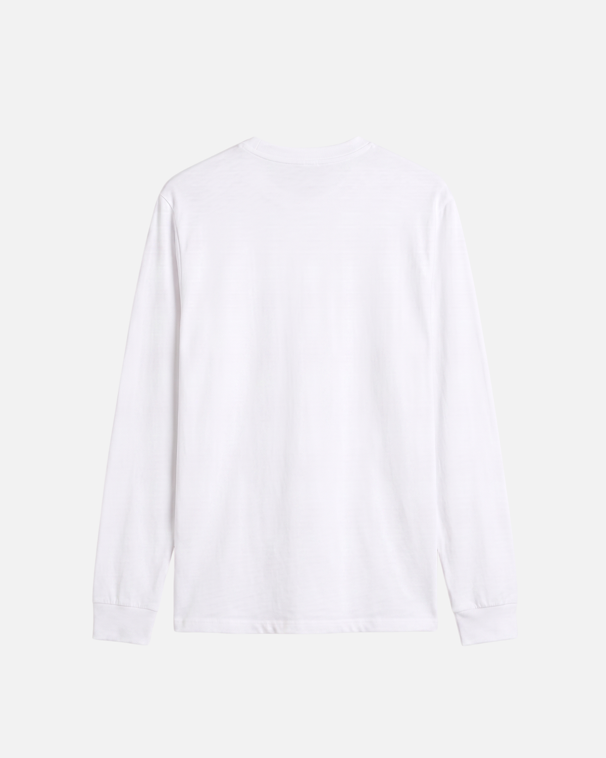 white Vandox Post Stamp long-sleeve t-shirt shown from the back, laid flat against a light off-white background. Starboy old money shirt tshirt longsleeve crewneck clothes vandox sacrevandox vandox clothes vandox clothing