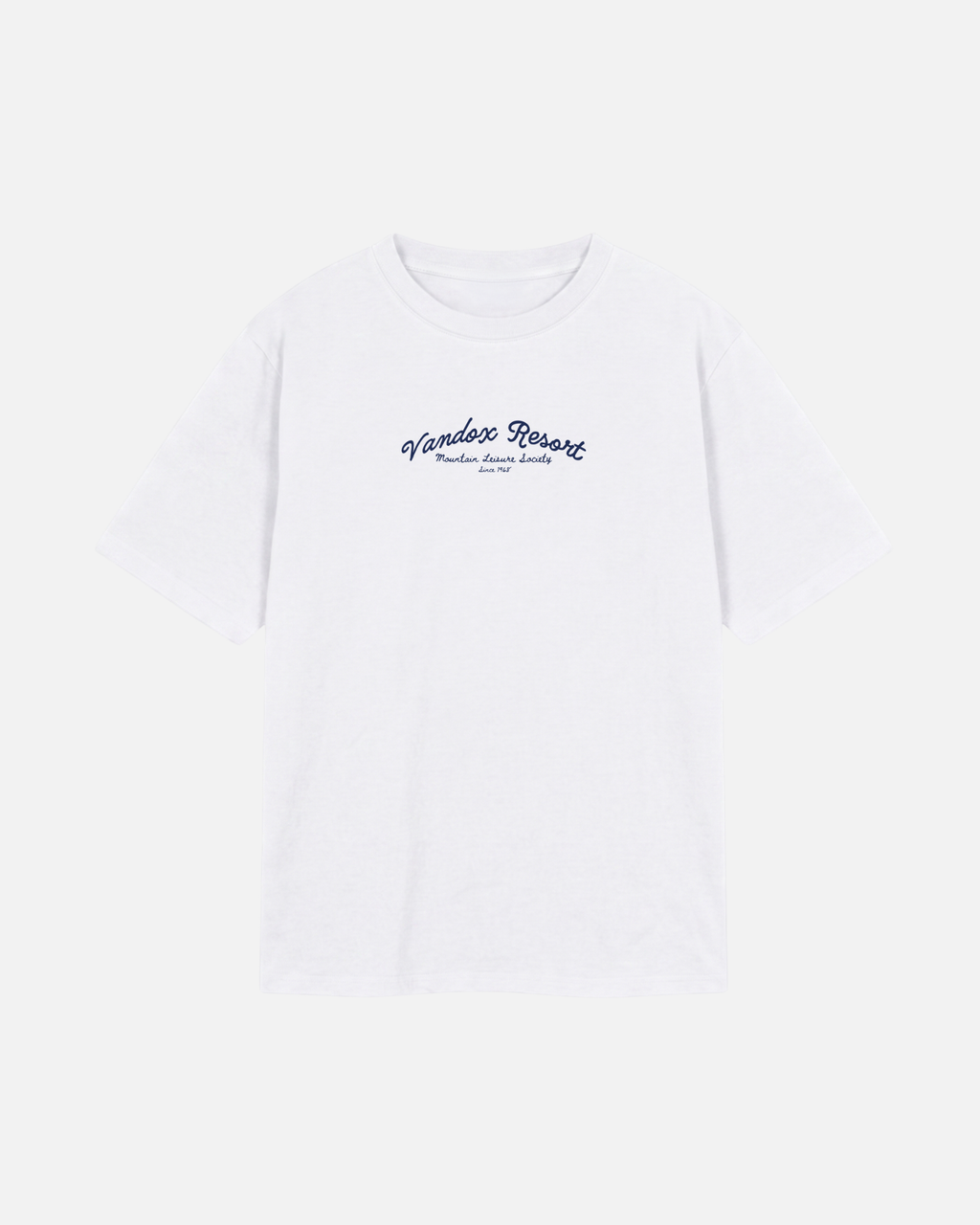 white offwhite eggshell white Vandox Resort t-shirt with Vandox Resort Mountain Leisure Society script chest graphic. Starboy old money shirt tshirt clothes vandox sacrevandox vandox clothes vandox clothing