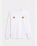 Eggshell White Vandox Sol de Ibiza longsleeve long sleeve t-shirt with red sun emblem and Vandox Ibiza oval chest graphics. Starboy old money hoodie sweatshirt longsleeve long sleeve clothes vandox sacrevandox vandox clothes vandox clothing