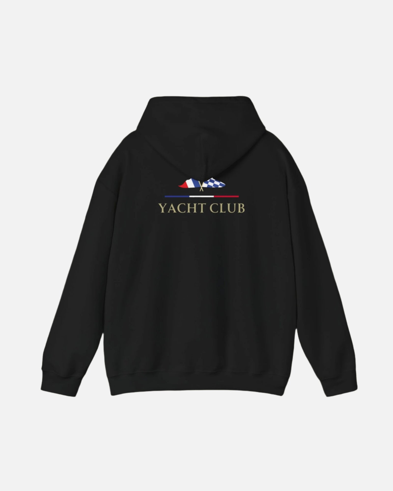  Black Vandox Monaco Saint Roman Yacht Club Hoodie with international flags and anchor graphic on the front and crossed nautical flags with "Yacht Club" on the back. Starboy old money hoodie sweatshirt clothes vandox sacrevandox vandox clothes vandox clothing