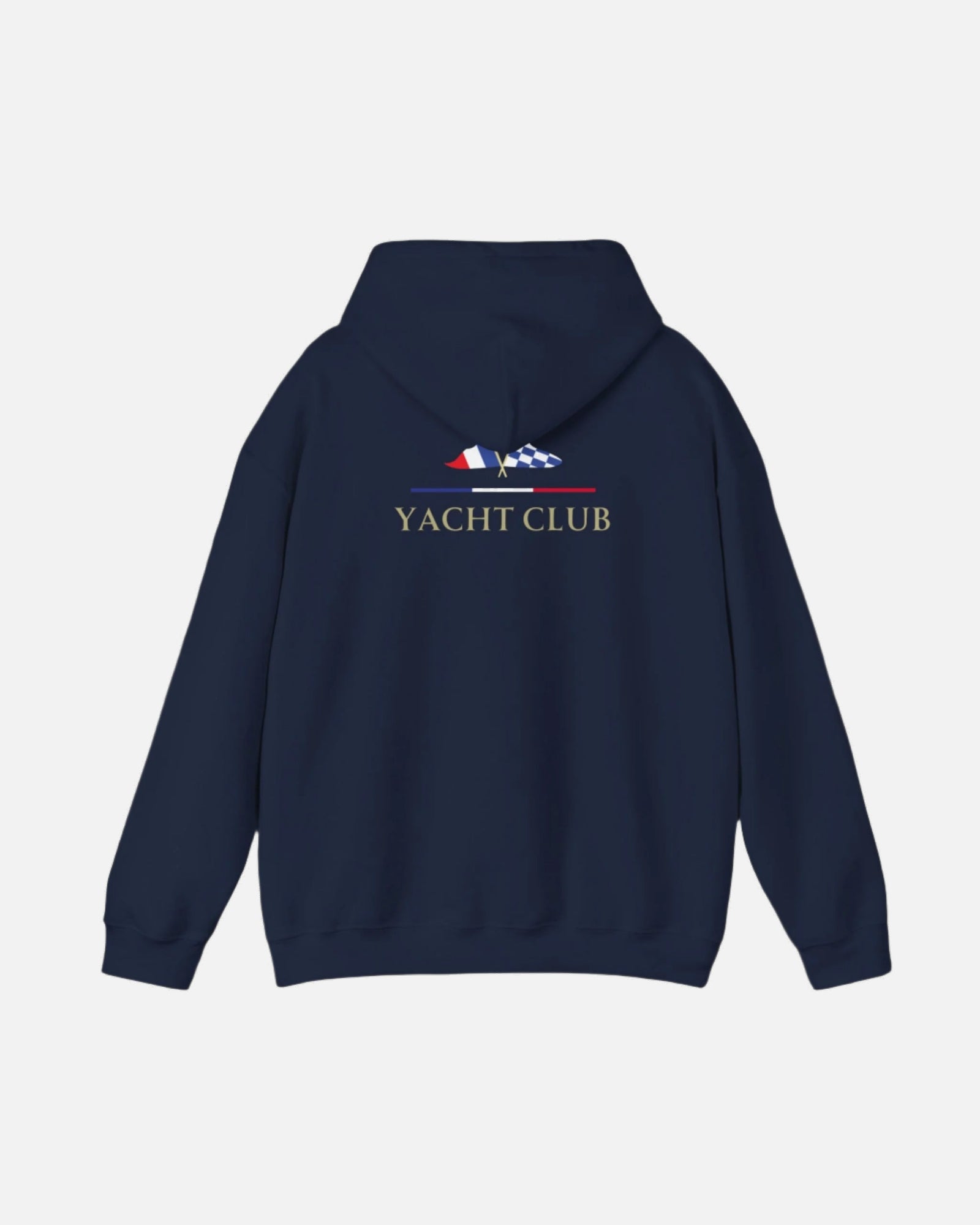  Navy blue Vandox Monaco Saint Roman Yacht Club Hoodie with international flags and anchor graphic on the front and crossed nautical flags with "Yacht Club" on the back. Starboy old money hoodie sweatshirt clothes vandox sacrevandox vandox clothes vandox clothing