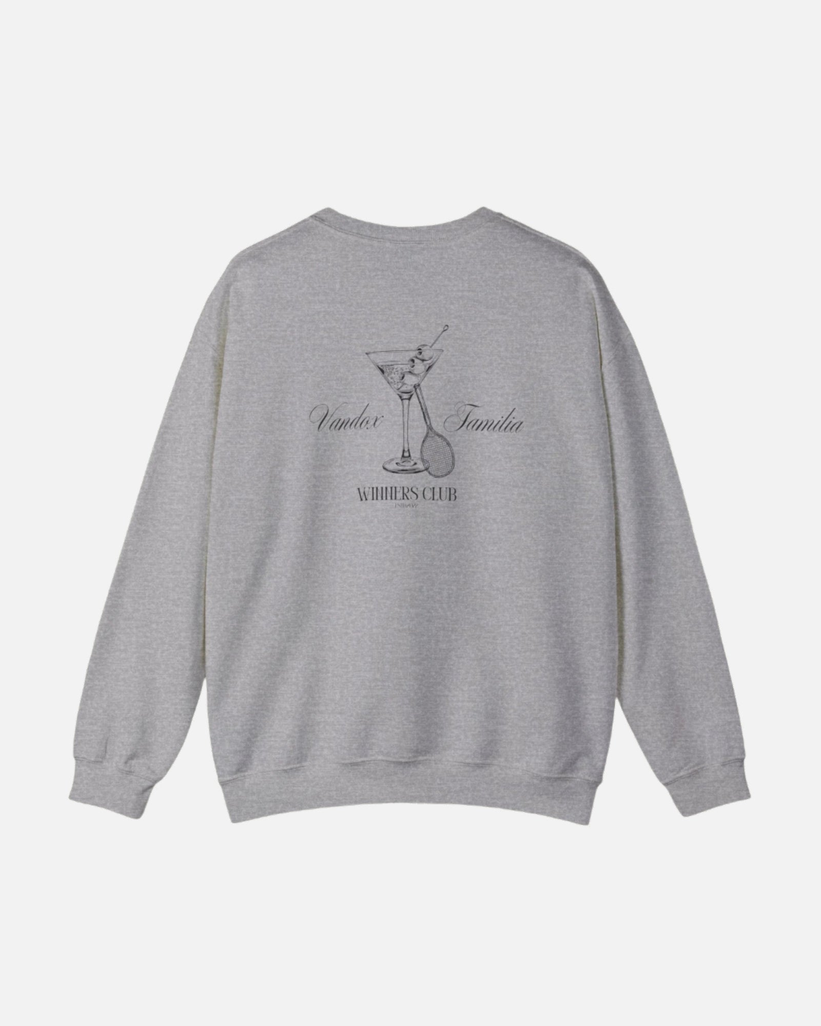 Grey Sport Grey Vandox Martini Crewneck featuring a detailed martini glass and "Winners Club" design on the back, perfect for stylish fall wear. Starboy old money hoodie sweatshirt clothes vandox sacrevandox vandox clothes vandox clothing crewneck