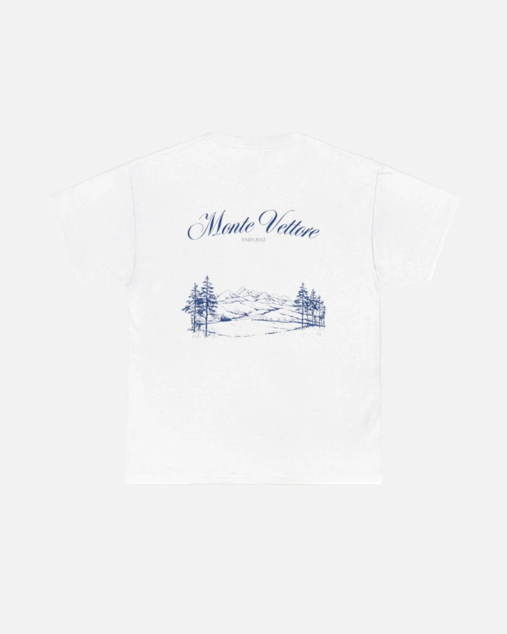 White Vandox T-shirt with Monte Vettore landscape and 'Monte Vettore' text. Starboy old money shirt tshirt clothes vandox sacrevandox vandox clothes vandox clothing