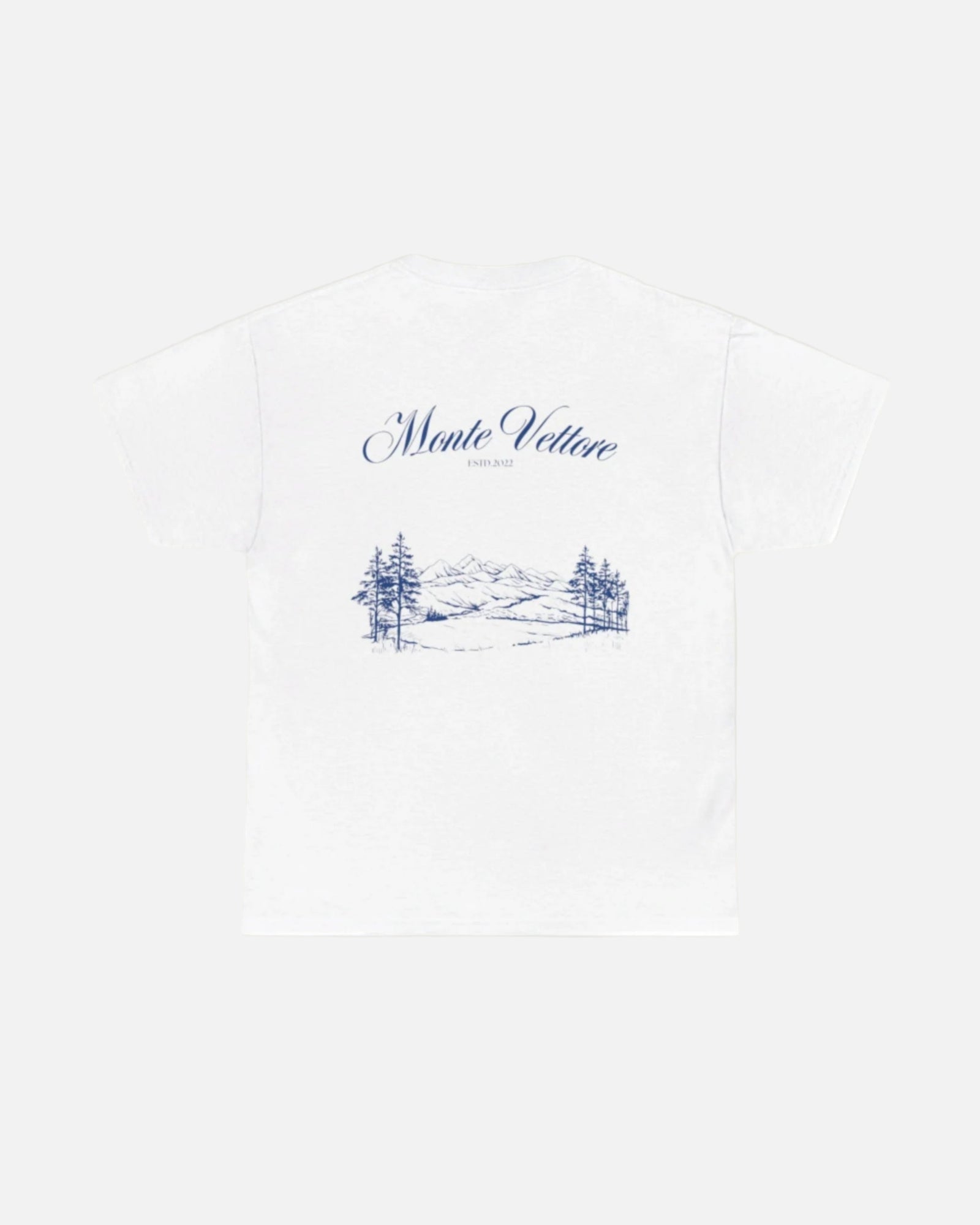 White Vandox T-shirt with Monte Vettore landscape and 'Monte Vettore' text. Starboy old money shirt tshirt clothes vandox sacrevandox vandox clothes vandox clothing