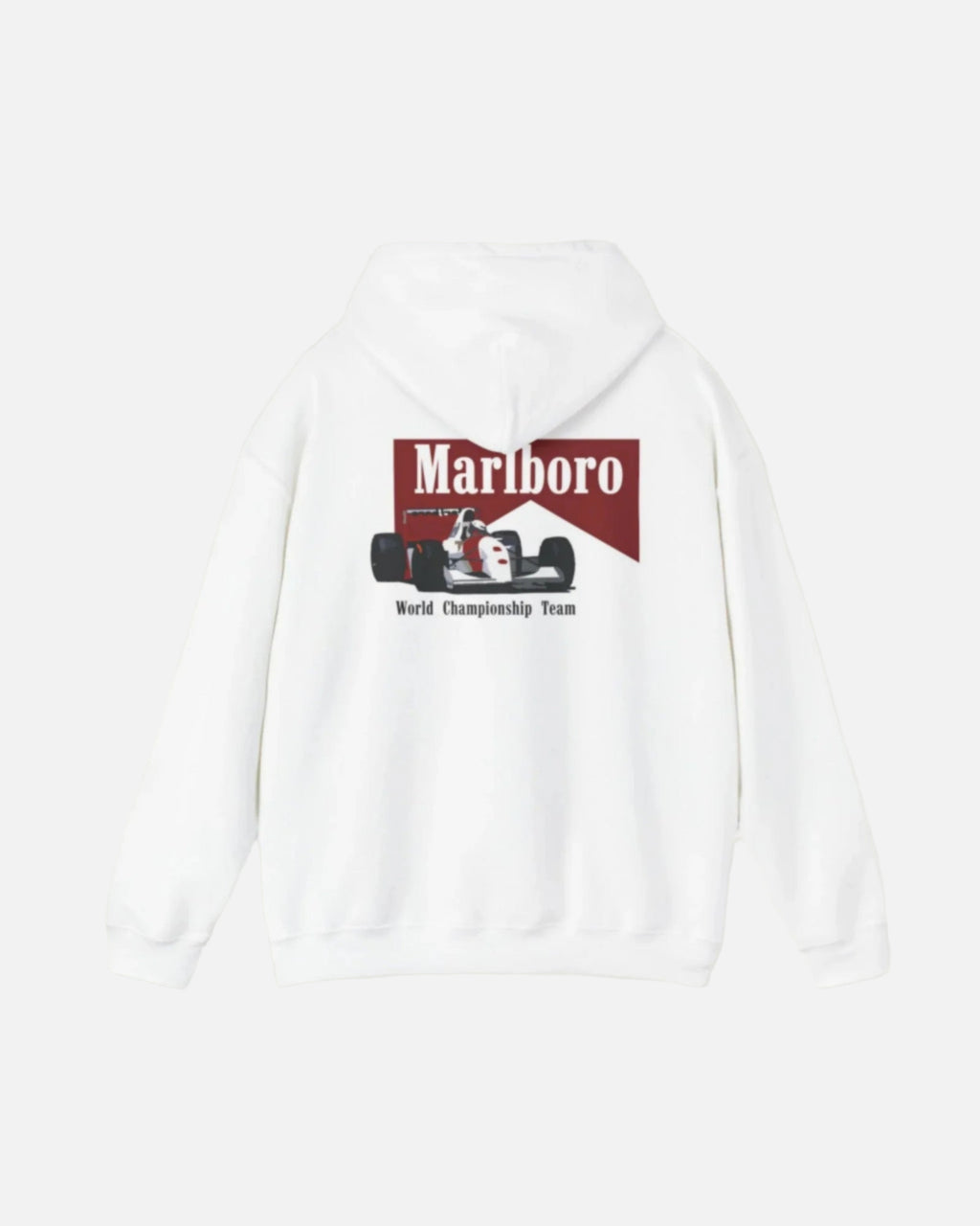 White Vandox Marlboro World Championship Team hoodie with Marlboro logo and Formula 1 car graphic. Starboy old money hoodie sweatshirt clothes vandox sacre vandox sacrevandox vandox clothes vandox clothing marlboro racing