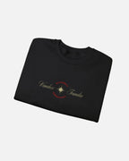 Black Vandox Crewneck with STARBOY on the back, golden lion surrounded by a majestic golden arch, and a small golden logo featuring a star, and text 'vandox familia starboy essential'. Starboy old money hoodie sweatshirt clothes vandox sacrevandox vandox clothes vandox clothing crewneck