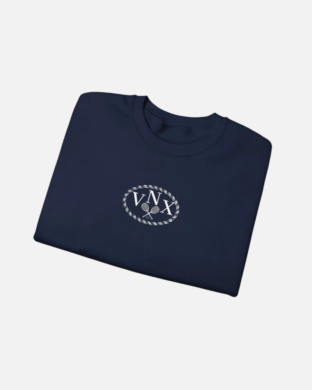 Navy Dark Blue VANDOX Tennis Court Crewneck with VNX Vandox logo and tennis court design and "Winners From Passion" slogan. Starboy old money hoodie sweatshirt clothes vandox sacrevandox vandox clothes vandox clothing crewneck