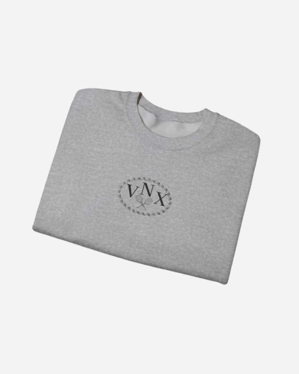 Sport grey VANDOX Tennis Court Crewneck with VNX Vandox logo and tennis court design and "Winners From Passion" slogan. Starboy old money hoodie sweatshirt clothes vandox sacrevandox vandox clothes vandox clothing crewneck