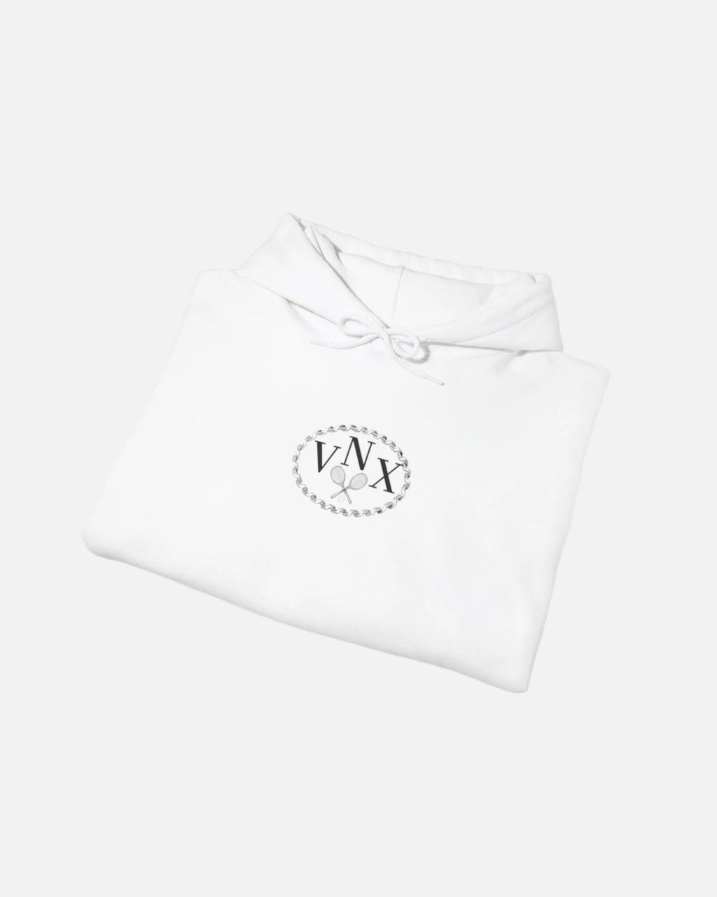 White VANDOX Tennis Court Hoodie with VNX Vandox logo and tennis court design and "Winners From Passion" slogan. Starboy old money hoodie sweatshirt clothes vandox sacrevandox vandox clothes vandox clothing