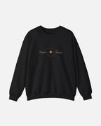 Black Vandox Crewneck with STARBOY on the back, golden lion surrounded by a majestic golden arch, and a small golden logo featuring a star, and text 'vandox familia starboy essential'. Starboy old money hoodie sweatshirt clothes vandox sacrevandox vandox clothes vandox clothing crewneck
