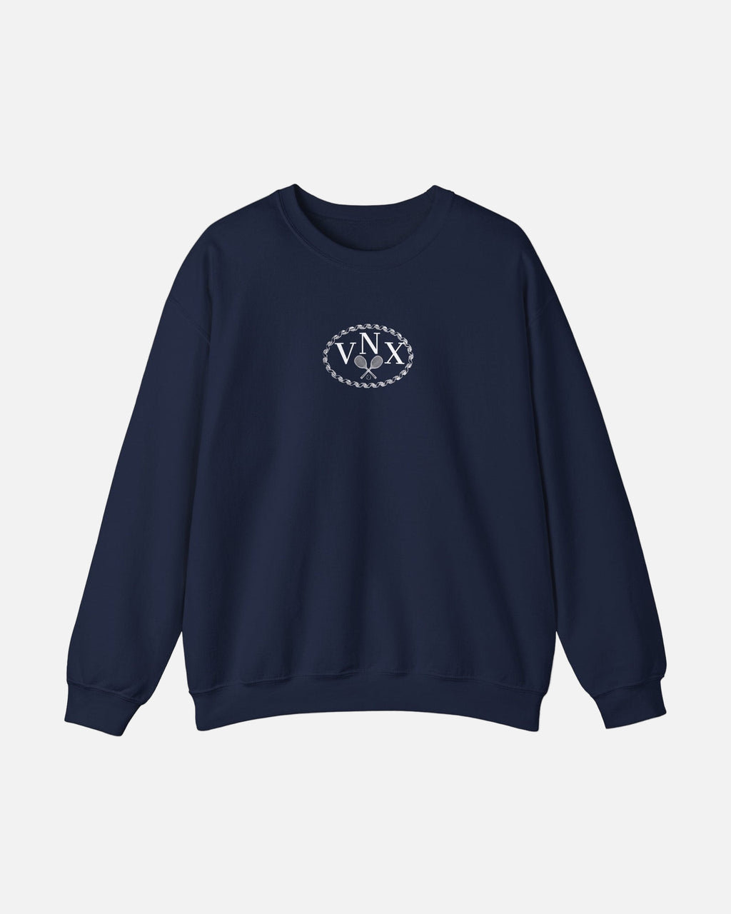 Navy Dark Blue VANDOX Tennis Court Crewneck with VNX Vandox logo and tennis court design and "Winners From Passion" slogan. Starboy old money hoodie sweatshirt clothes vandox sacrevandox vandox clothes vandox clothing crewneck