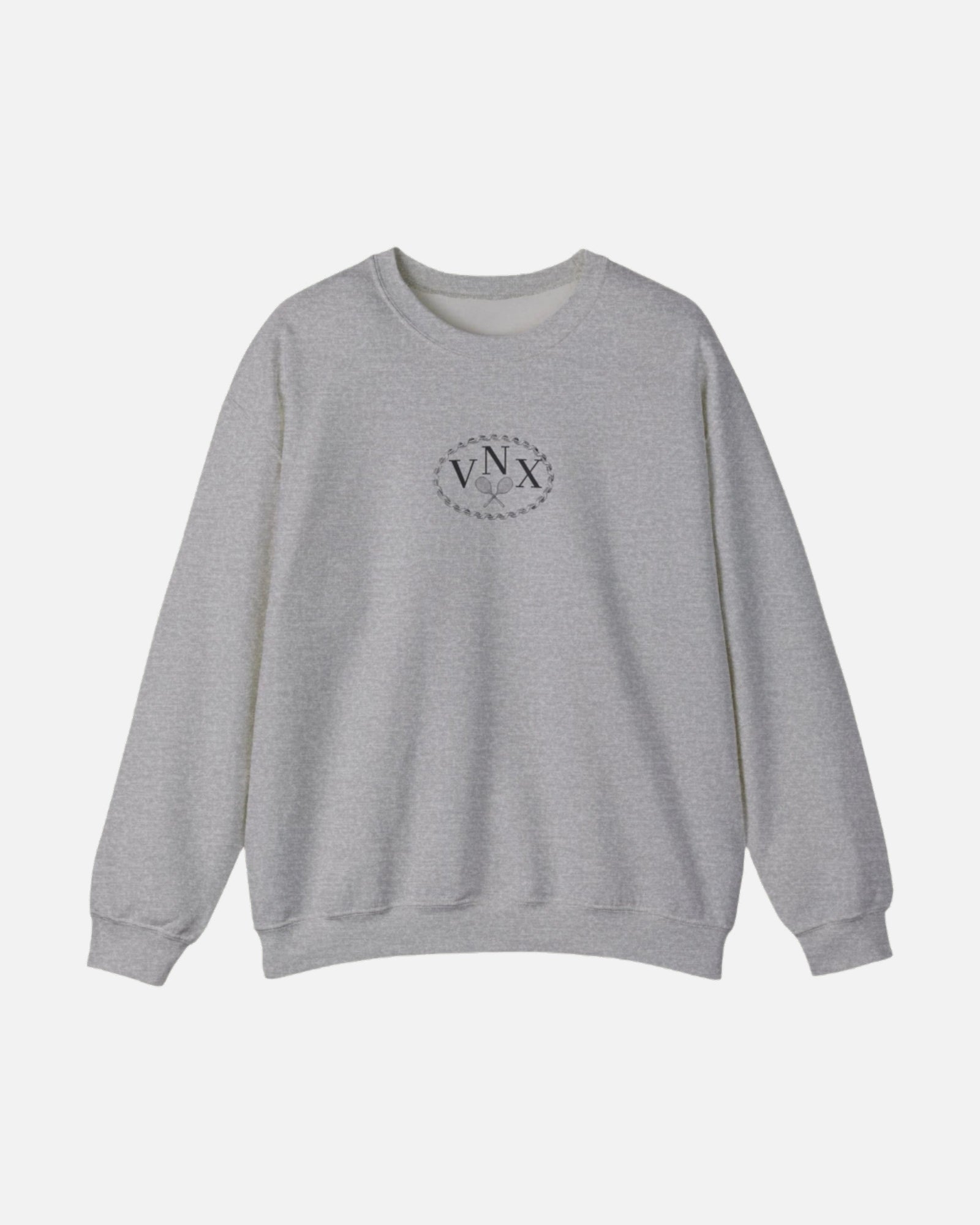 Sport grey VANDOX Tennis Court Crewneck with VNX Vandox logo and tennis court design and "Winners From Passion" slogan. Starboy old money hoodie sweatshirt clothes vandox sacrevandox vandox clothes vandox clothing crewneck