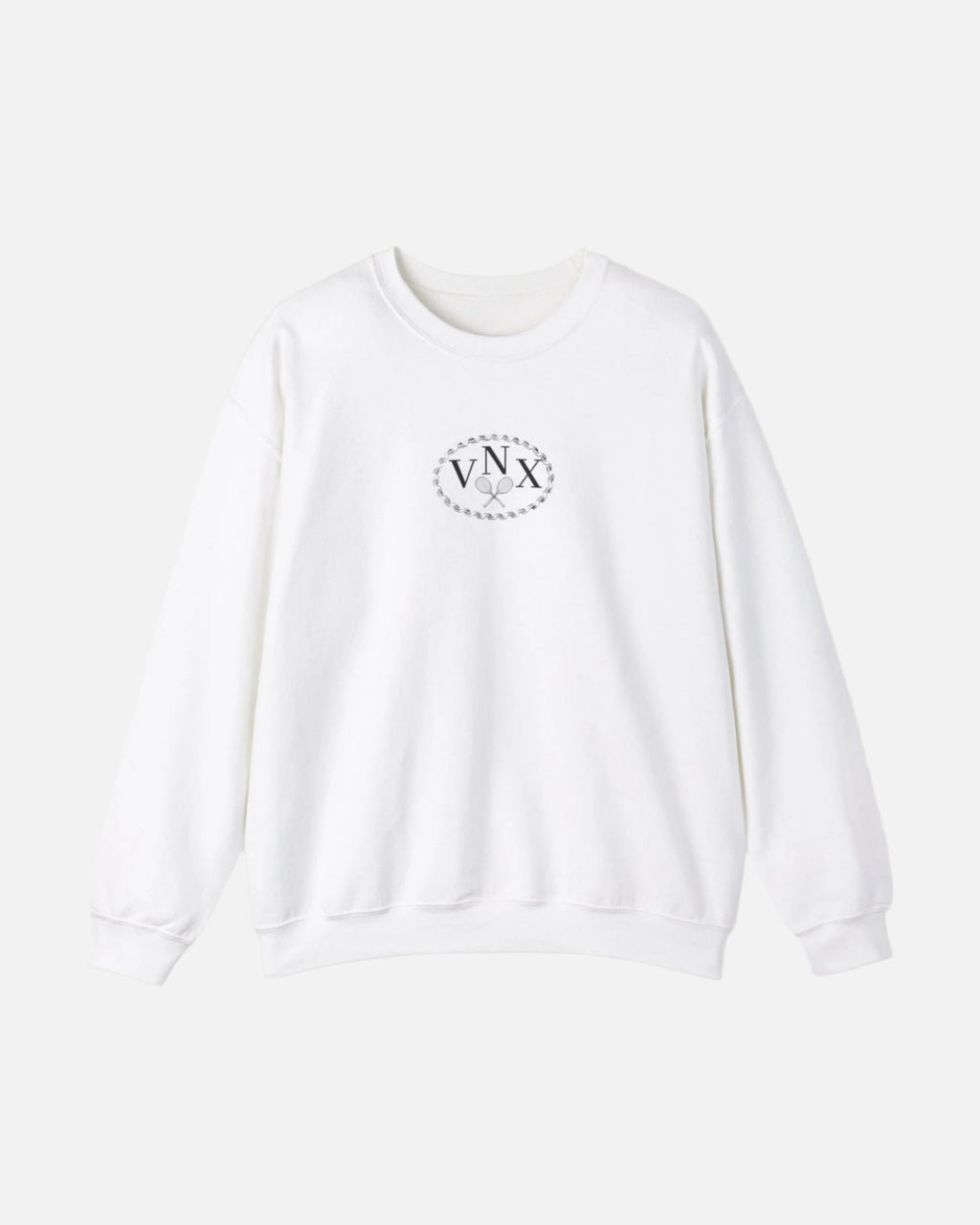 white VANDOX Tennis Court Crewneck with VNX Vandox logo and tennis court design and "Winners From Passion" slogan. Starboy old money hoodie sweatshirt clothes vandox sacrevandox vandox clothes vandox clothing crewneck